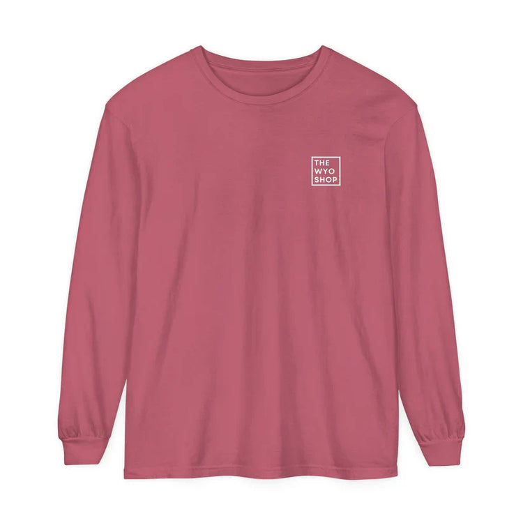 Crimson Long Sleeve Tee, Camping Tee, Front View, The Wyo Shop