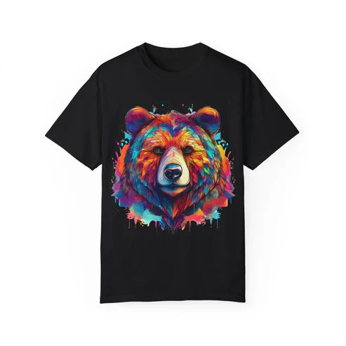 nature graphic t shirt, bear graphic tee, black tee, front, The Wyo Shop