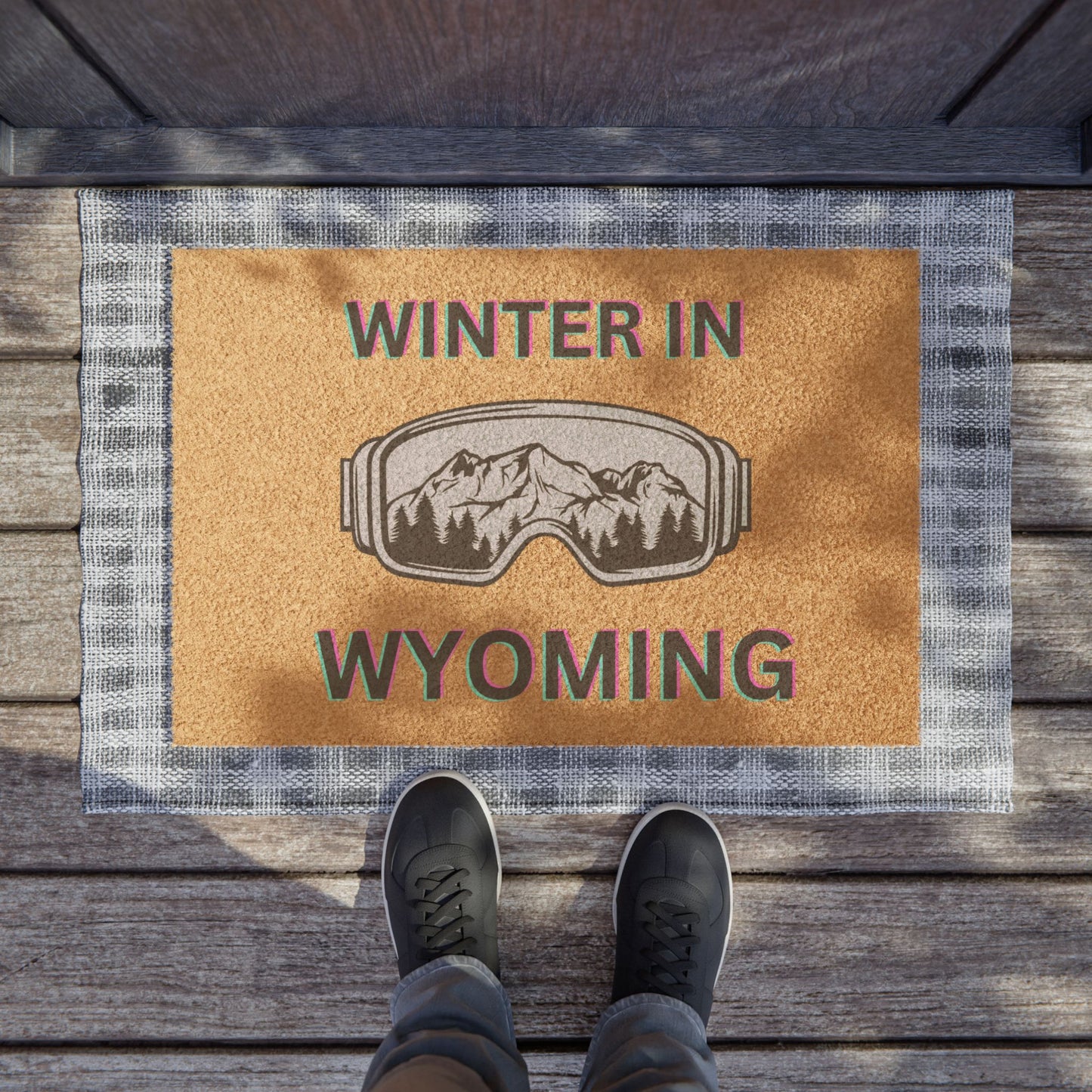 Wyoming Doormat, Winter in Wyoming Doormat, Ski Doormat, Snowboard Doormat