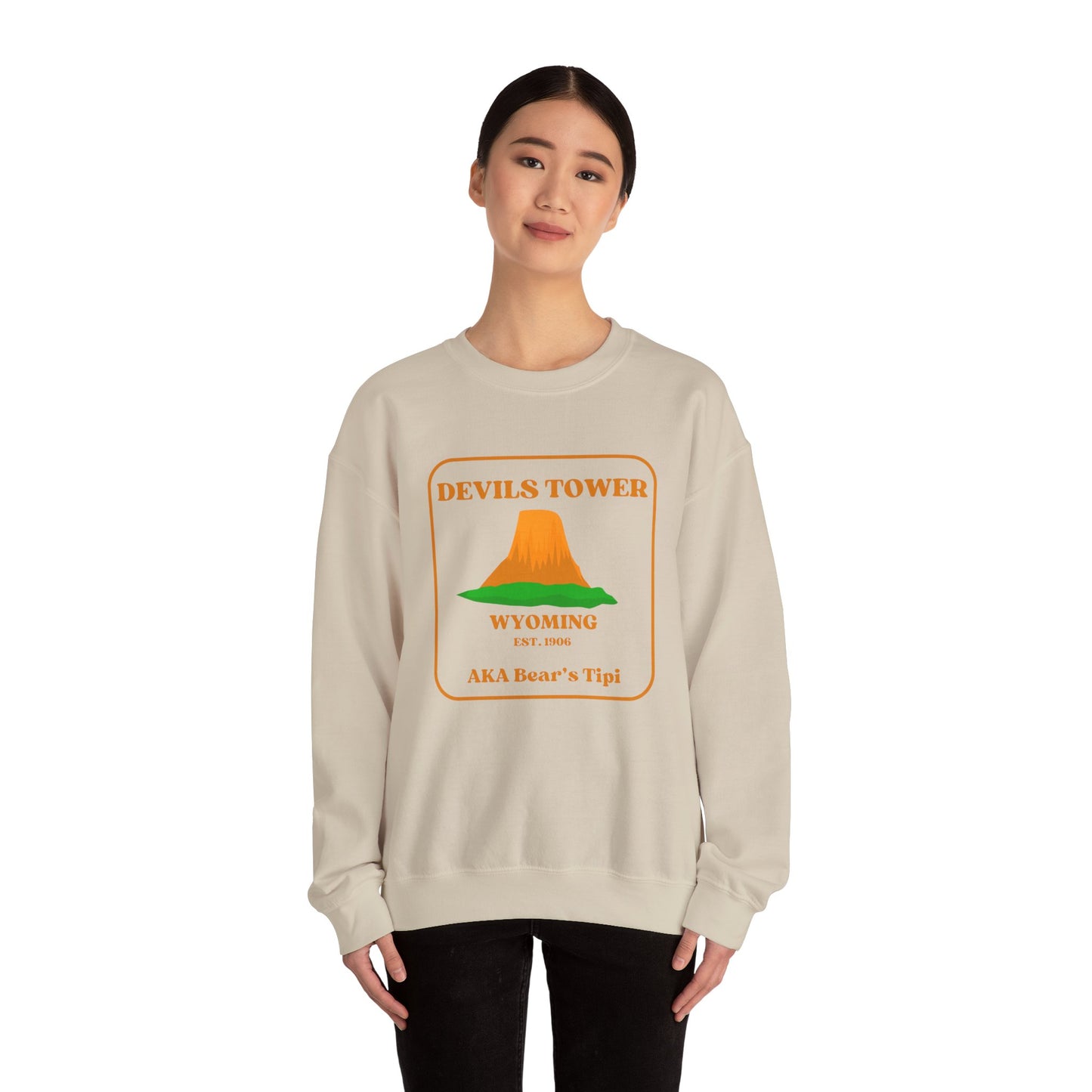 Wyoming Crewneck Sweatshirt, Devils Tower Sweatshirt - Unisex Pullover, Mountain Graphic Jumper, Outdoor Adventure Clothing, Gift for