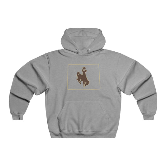 Wyoming Hoodie, Men's Hoodie, Front View, Bucking horse in square, Athletic Heather