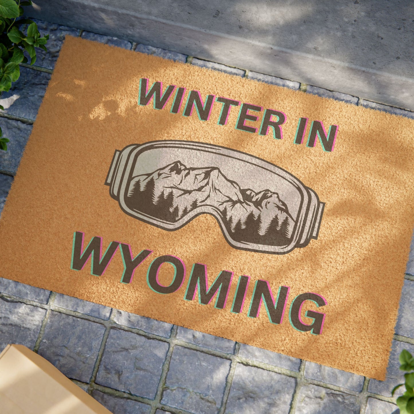 Wyoming Doormat, Winter in Wyoming Doormat, Ski Doormat, Snowboard Doormat